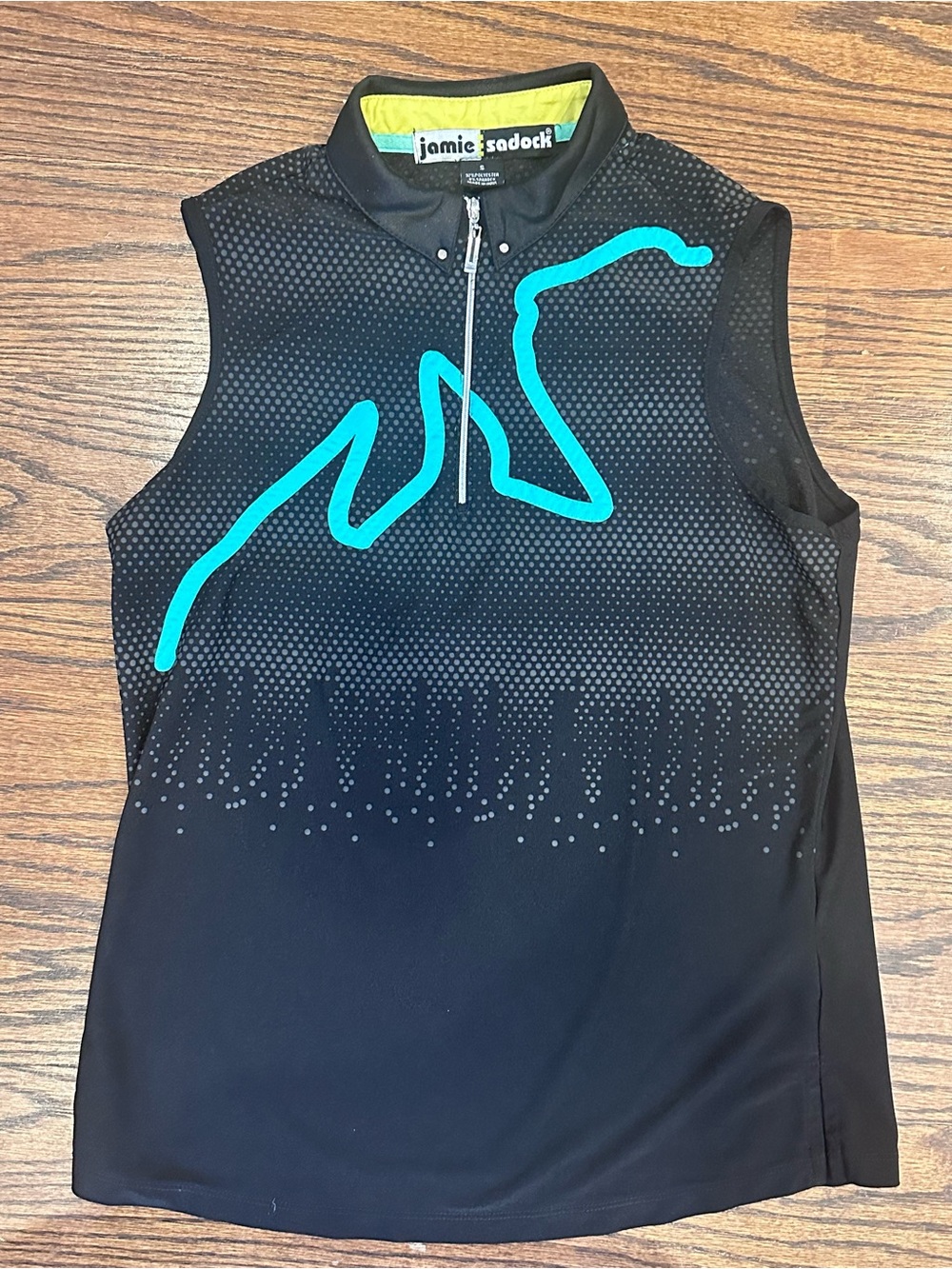 jamie sadock Black Golf Top with Teal and Lime Trim